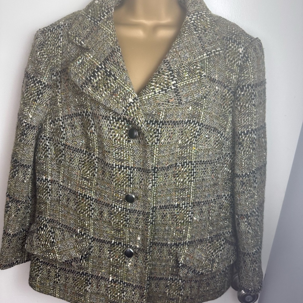 Boutique Capucine Green‎ Plaid Wool Vintage 60’s-70’s? Button Front Blazer L?